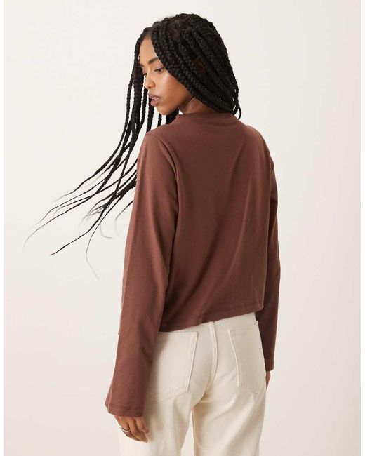 ASOS Brown Pleat Detail Cinched Long Sleeve Top