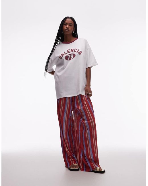 TOPSHOP White Jersey Oversized Valencia Sports T-shirt With Burgundy Ringer