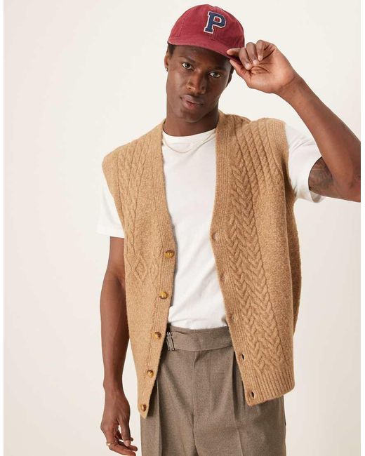 ASOS Ruimvallende Gebreide Tanktop Met Kabels, Patchwork En Knoopsluiting in het Natural voor heren