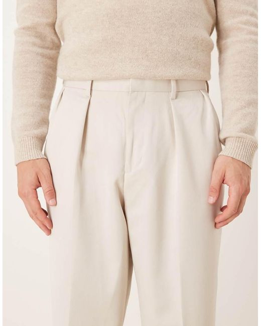 ASOS Natural Wide Leg Dress Pants With Double Pleats for men