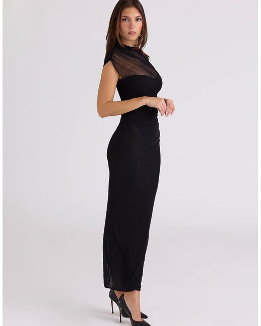 House Of Cb Blue Orelia Draped Mesh Maxi Dress