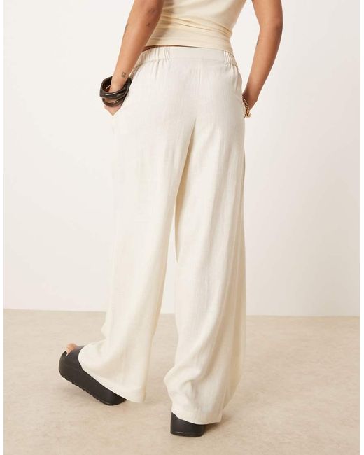ASOS Natural Asos Design Petite Relaxed Straight Leg Trousers With Linen