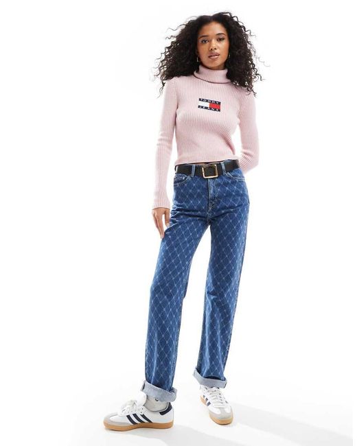 Top Rosa De Manga Larga Con Cuello Alzado De Punto De Tommy Hilfiger de color Pink