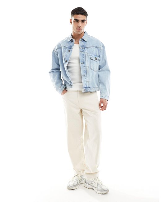 Giacca di jeans squadrata lavaggio chiaro con tasche sul davanti di Jack & Jones in Blue da Uomo