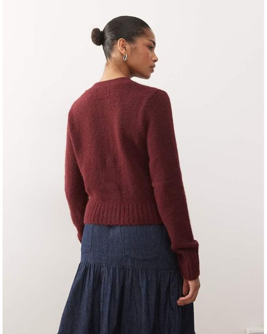 Monki Red Cardigan With Front Pockets