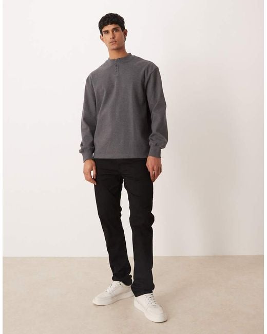 ASOS Gray Oversized Heavyweight Ribbed Sweatshirt With Grandad Collar for men