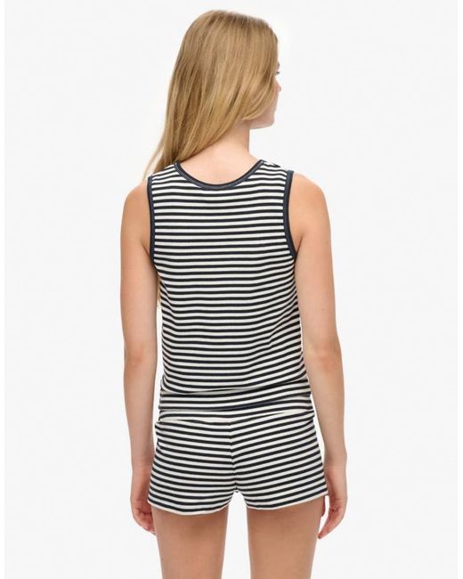 Superdry White Athletic Essentials Jersey Stripe Tank Top