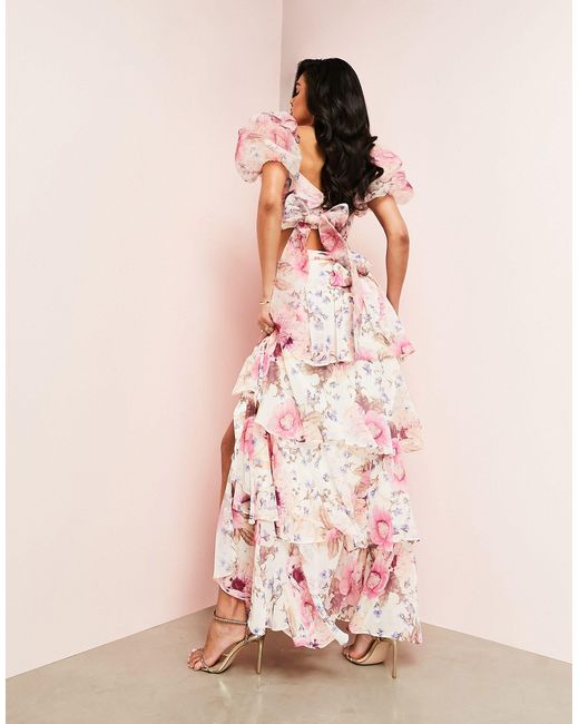 ASOS Pink Co-ord Ruched Wrap Tiered Maxi Skirt