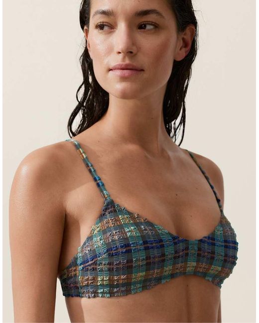 Oysho Black Checked Textured Bikini Top