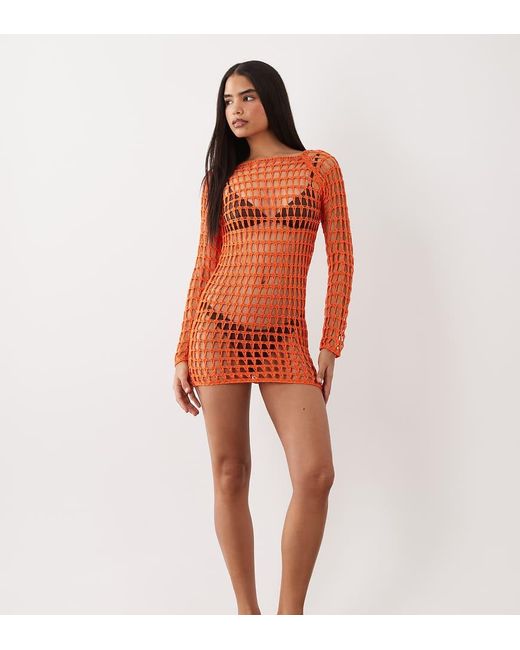 Kaiia Orange Exclusive Crochet Long Sleeve Mini Dress