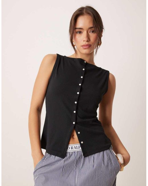 Abercrombie & Fitch Hoogsluitende Tanktop Met Knoopjes in het Black