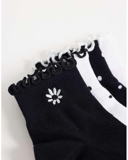 New Look White 4 Pack Daisy Frill Top Socks