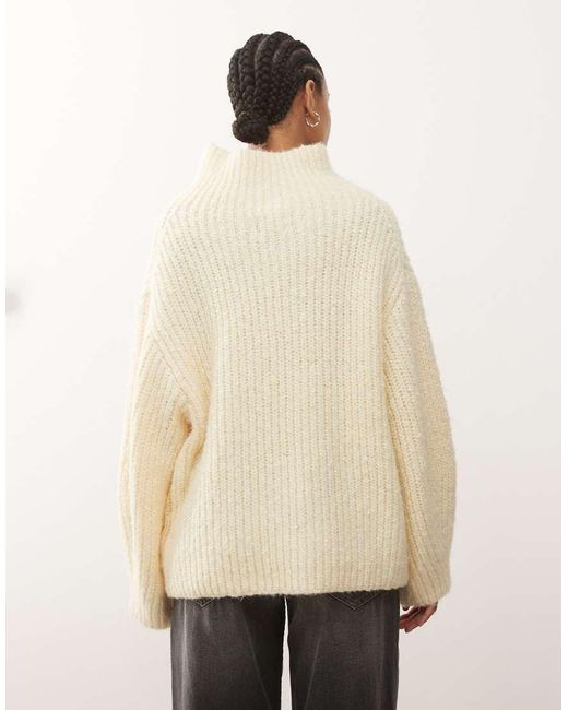 Monki Natural Chunky Knit Turtle Neck Jumper