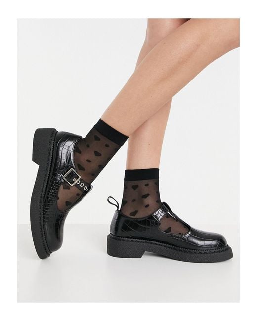 Zapatos negros planos estilo merceditas tipo cocodrilo Lamoda de color Black