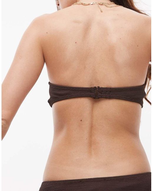 Top Bikini Color Cioccolato A Coste Con Anello Color Oro Martellato di Mango in Brown
