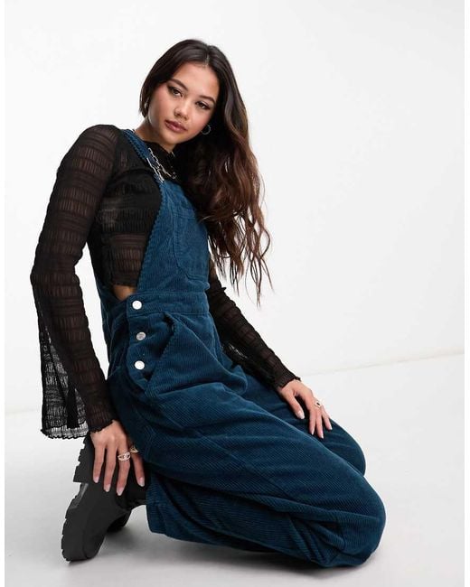 Don't Think Twice Blue Dtt Ivy Cord Wide Leg Dungarees With Pockets