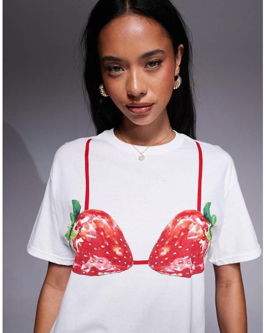 River Island Gray Strawberry Bikini T-shirt