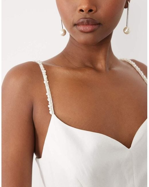 Forever New Natural Linen Mix Mesh Skirt Pearl Strap Maxi Dress