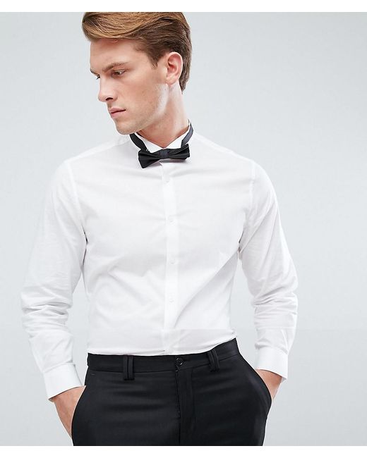 ASOS DESIGN White Slim Shirt With Wing Collar And Bow Tie Set Save for men