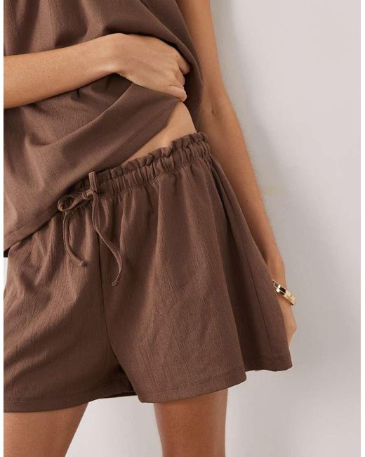 ASOS Natural Shirred Floaty Shorts Co-ord
