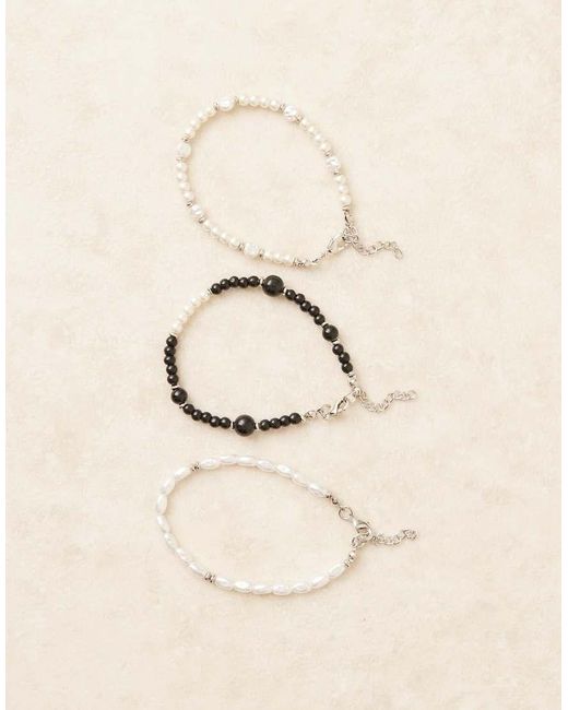 ASOS White Faux Pearl And Beads 3 Pack Bracelets for men