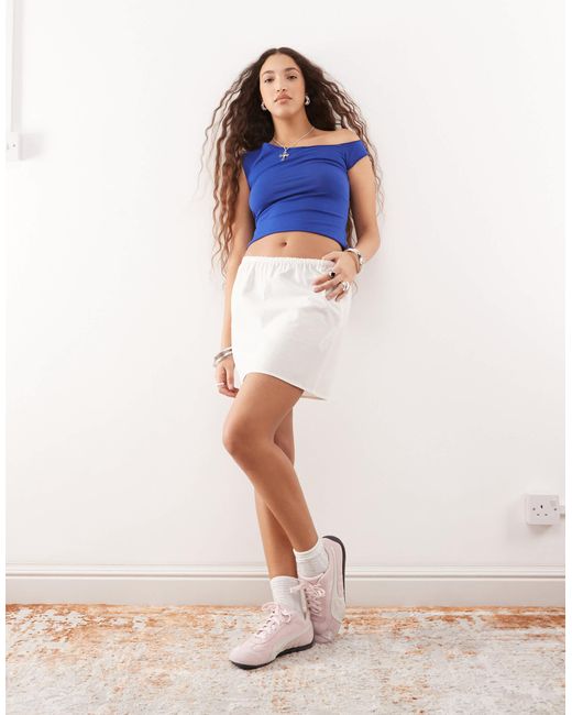 Collusion Blue Linen Look A-line Mini Skirt - Ivory
