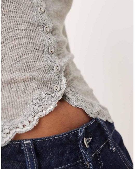 Free People Gray Big Love Lace Edge Cardigan