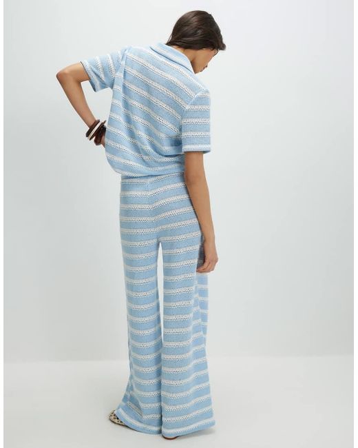 River Island Blue Striped Crochet Wide Leg Trousers