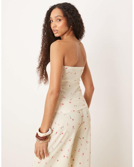 ASOS White – trägerloses longline-oberteil mit waffelstruktur und kleinem zitronenmuster, kombiteil