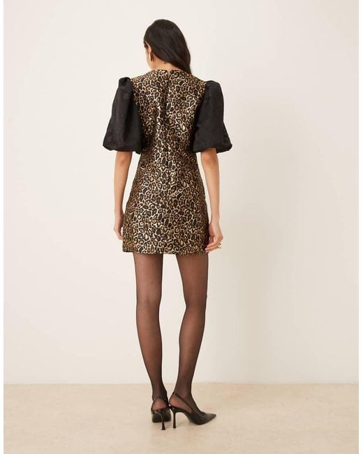 Sister Jane Natural Cherie Jacquard Puff Sleeve Mini Dress
