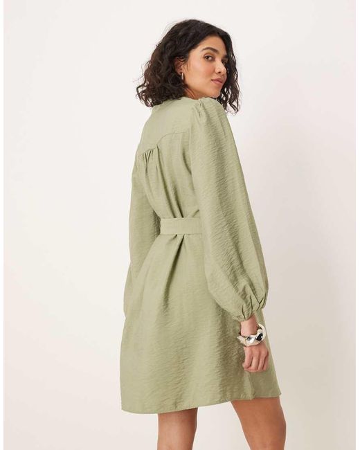 Vila Green V Neck Tie Waist Mini Dress