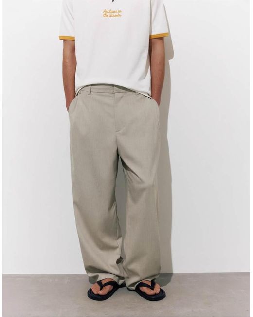 Pull&Bear Natural Darted Tailored Trousers for men