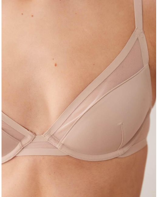 ASOS Gray Ella Moulded Microfibre Demi Pad Underwired Bra With Mesh Detail