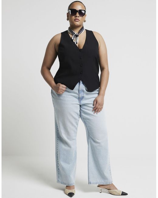River Island Blue Button Front Waistcoat