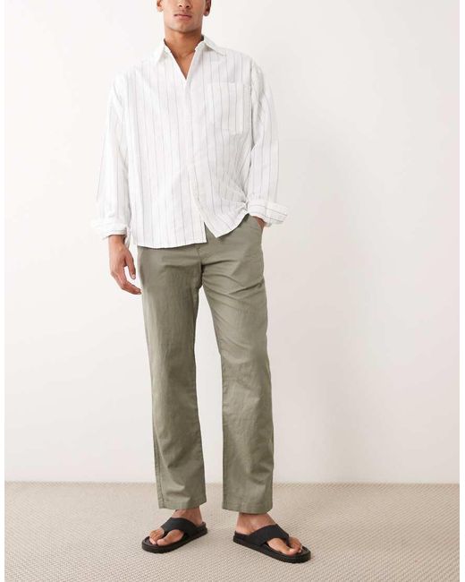 SELECTED Natural Straight Linen Blend Trousers for men