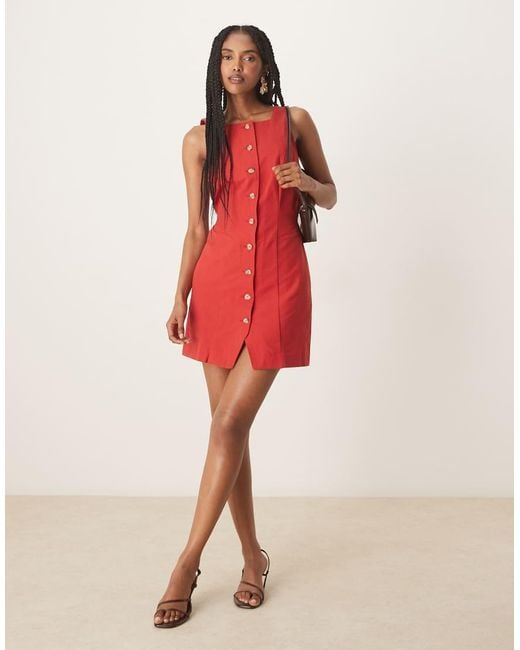 Nobody's Child Red Peri Square Neck Button Up Mini Dress