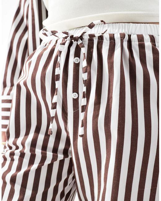 Pantalon rayé ample d'ensemble en coton à taille nouée et détail style boxer - marron 4th & Reckless en coloris Multicolor