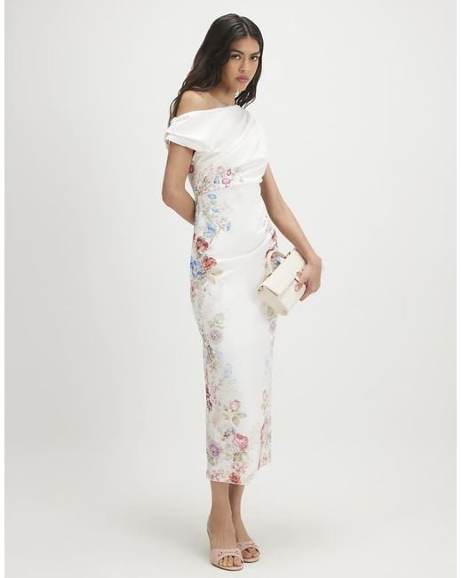 River Island White Floral Print Drape Midi Dress