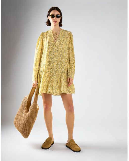Glamorous Yellow Long Sleeve Smock Dress