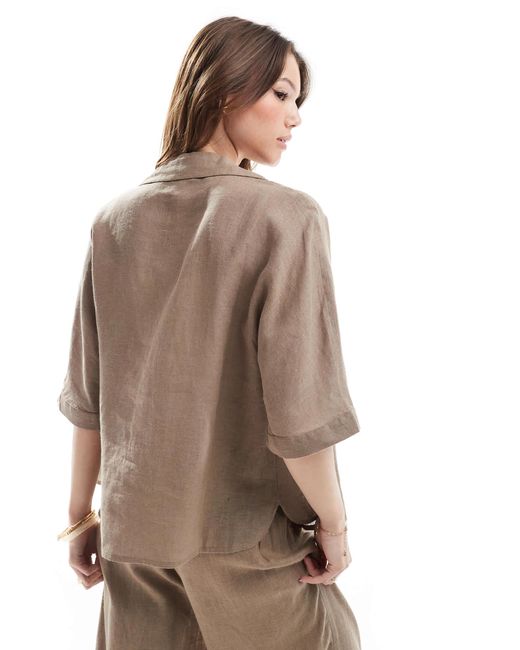 ONLY Brown – oversize-hemdbluse aus leinenmix