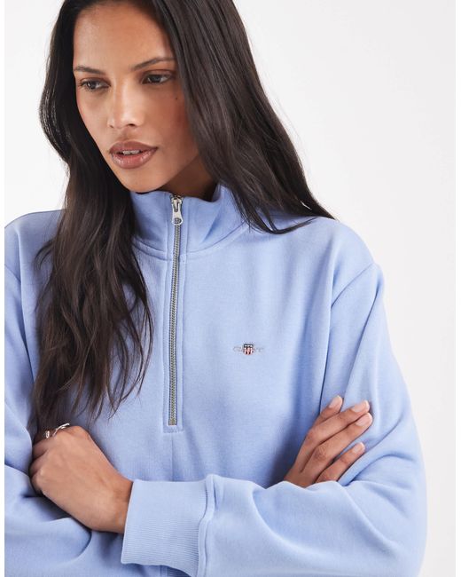 Pull en coton à demi-fermeture éclair - clair Gant en coloris Blue