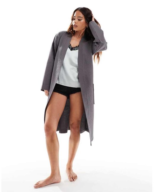 Loungeable Gray Cotton Waffle Robe