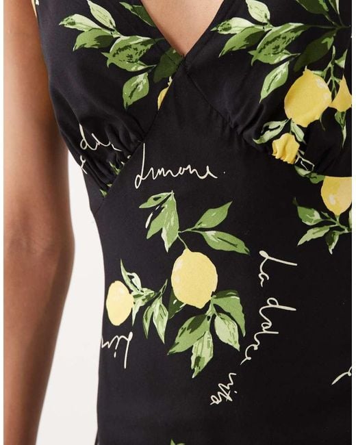 New Look Black Lemon Print V Neck Midi Dress