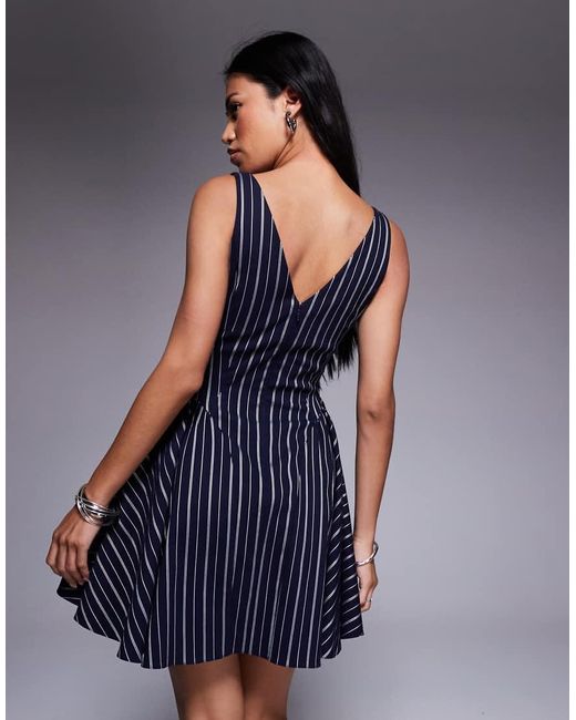 ASOS Blue Bengaline Scoop Neck Structured Flippy Mini Dress