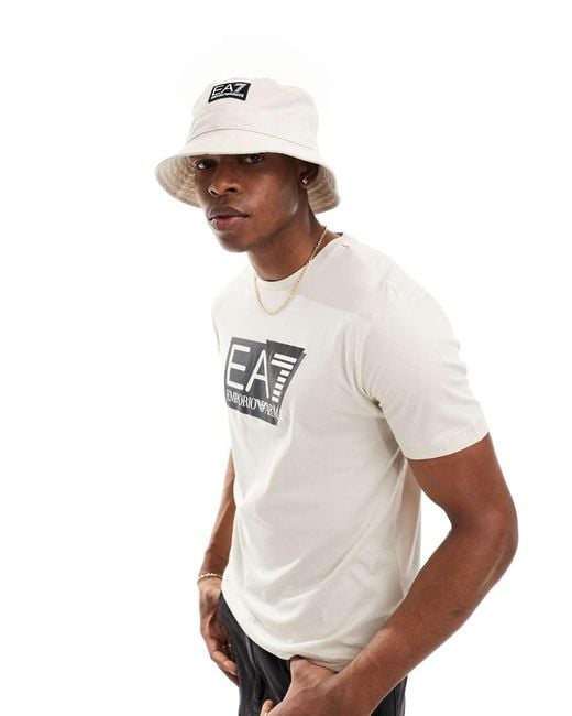 EA7 Armani Core Label Logo Bucket Hat in Natural for Men Lyst UK