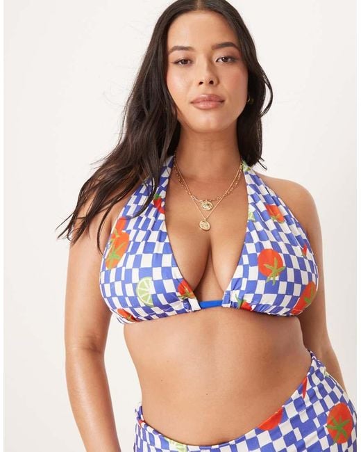 ASOS Blue Asos Design Curve Lucy Chilli High Apex Triangle Bikini Top