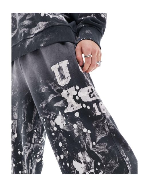 Collusion Blue Varsity joggers With Hand Paint Spray for men