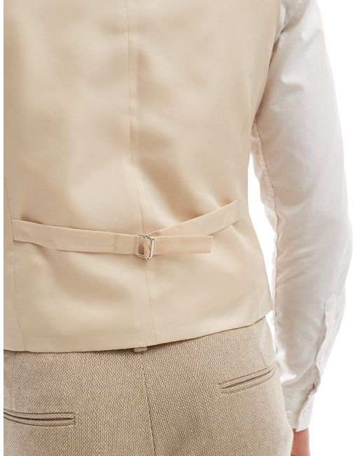 ASOS – zweireihige anzugweste mit wollanteil mit gerstenkornbindung in Natural für Herren