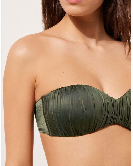 Calzedonia Green Calzendonia Bandeau Bikini Top Shiny Satin