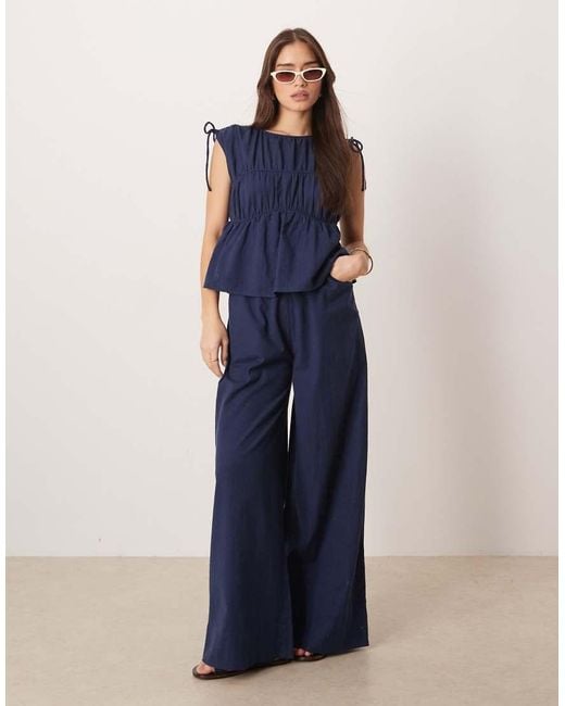 ASOS Blue Double Layer Jumpsuit With Gathered Bust Detail